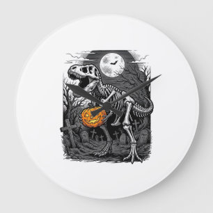 Halloween-Dinosaur-Skelett-Kürbis-Vintage-Shirt Große Wanduhr