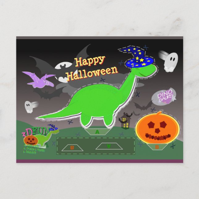 Halloween Dinosaur Statue Cut & Glue Craft Card Postkarte (Vorderseite)