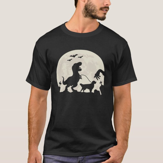 Halloween Dinosaur Walking Golden Retriever T-Shirt (Vorderseite)