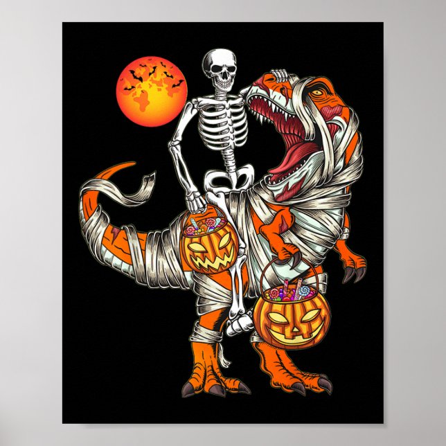 Halloween-Dinosaurier-Skelett T Rex Grusel-Kürbis- Poster (Vorne)