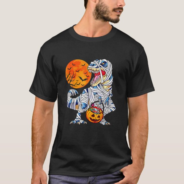 Halloween Dinosaurier T Rex Mummy Pumpkin Geschenk T-Shirt (Vorderseite)