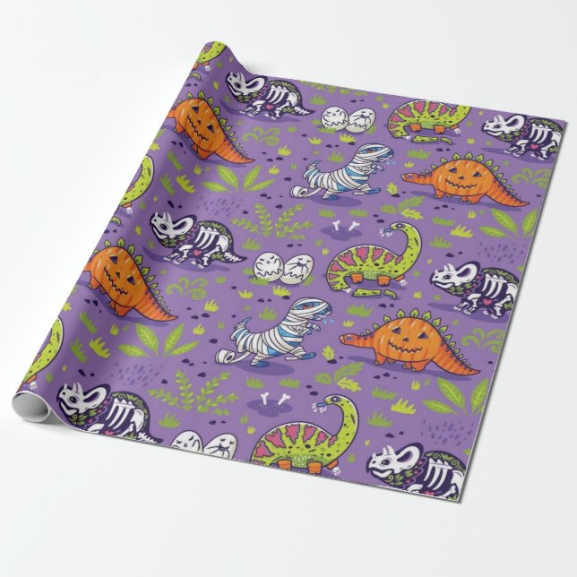 Halloween Dinosaurs Pattern Geschenkpapier (Ungerollt)