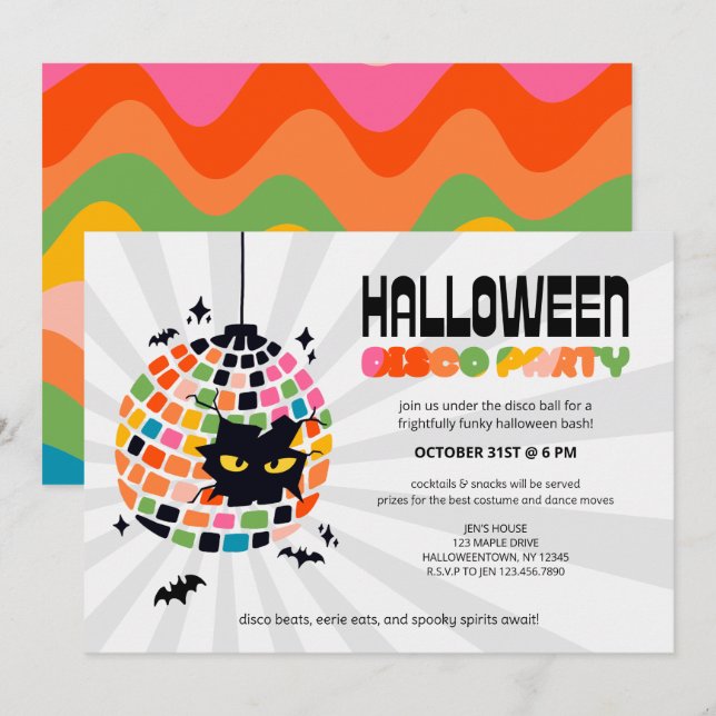 Halloween Disco Ball Party Einladung (Vorne/Hinten)