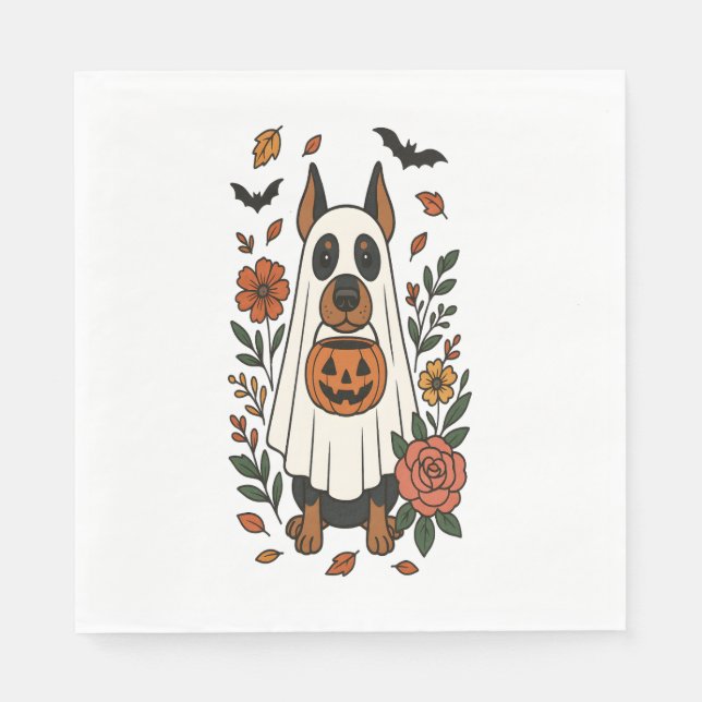 Halloween Doberman Pinscher Blume Serviette (Vorderseite)