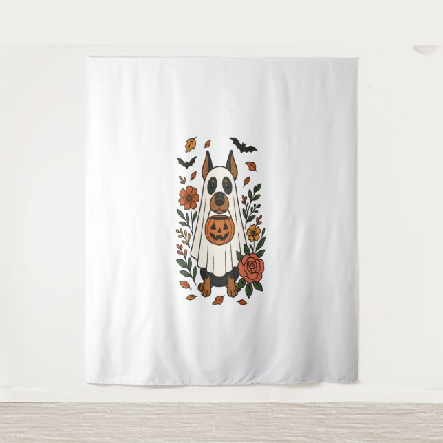 Halloween Doberman Pinscher Blume Wandteppich (Vorderseite)