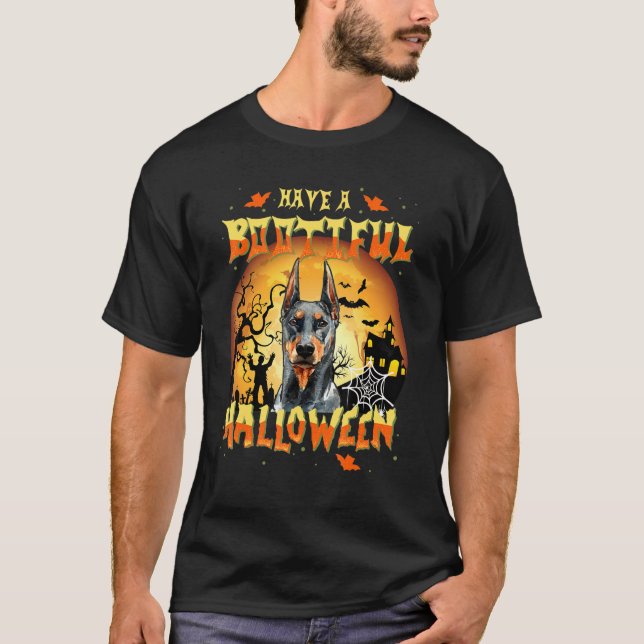 Halloween Doberman Pinscher Dog Beängstigende Kost T-Shirt (Vorderseite)