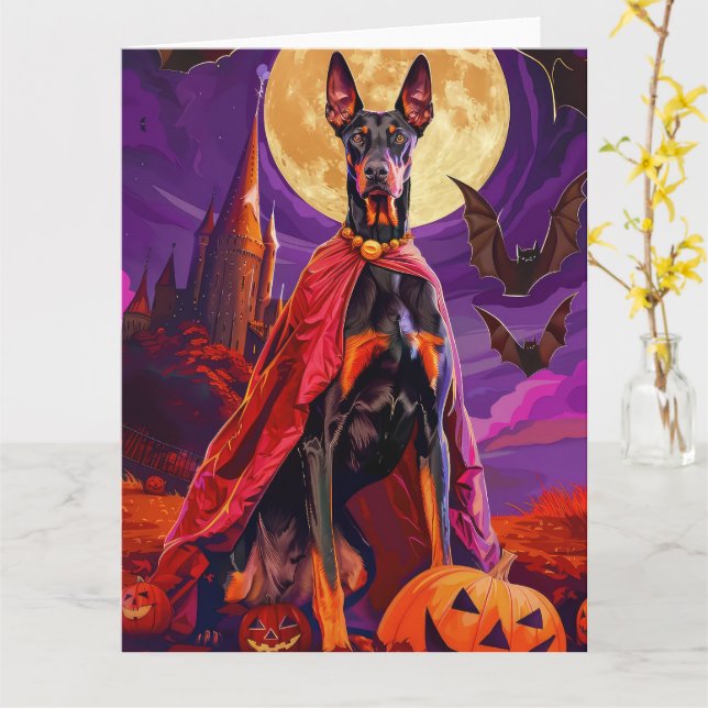 Halloween Doberman Vampire Pumpkins Beängstigend Karte (Gelbe Blume)