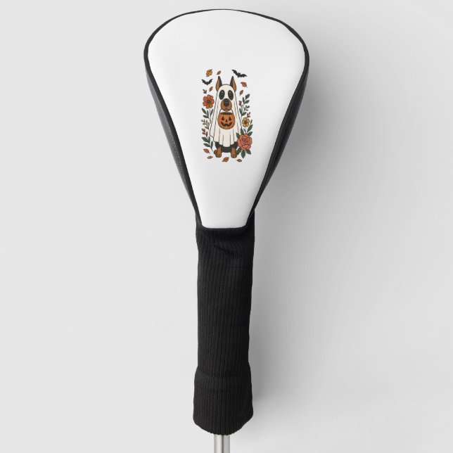 Halloween Dobermann Pinscher Blumen Golf Headcover (Vorderseite)