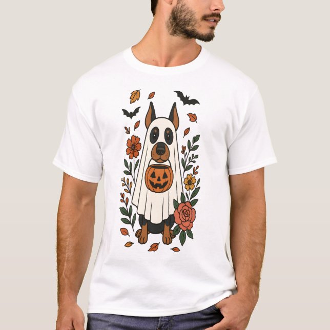 Halloween Dobermann Pinscher Blumen T-Shirt (Vorderseite)
