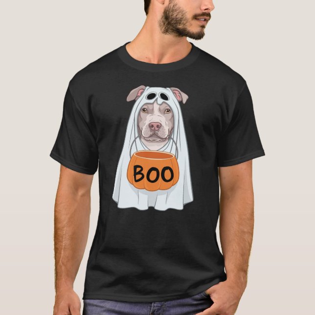 Halloween Dog Pitbull Cute Ghost Sheet Costume Boo T-Shirt (Vorderseite)