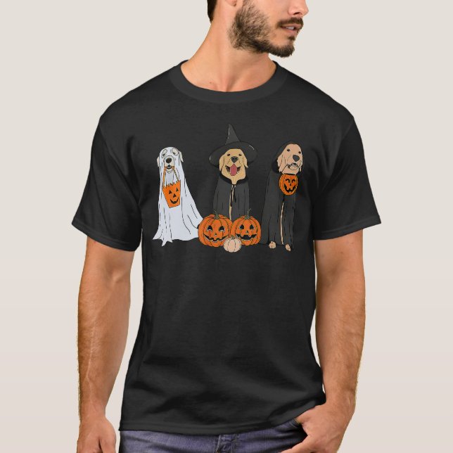 Halloween Dog Wearing Ghost Custome Dog Lovers T-Shirt (Vorderseite)