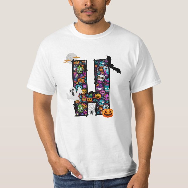 Halloween Doodle Letter H T - Shirt (Vorderseite)