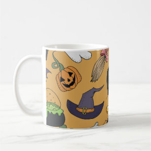 Halloween Doodle Objects Nahtloses Muster Kaffeetasse