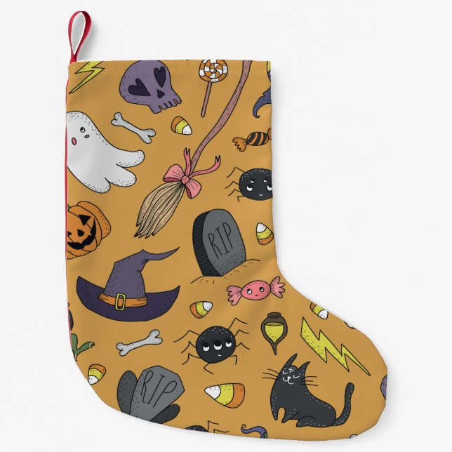 Halloween Doodle Objects Nahtloses Muster Kleiner Weihnachtsstrumpf (Vorderseite)