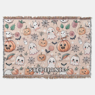 Halloween Doodle Pattern mit Ghosts & Pumpkins 2 Decke
