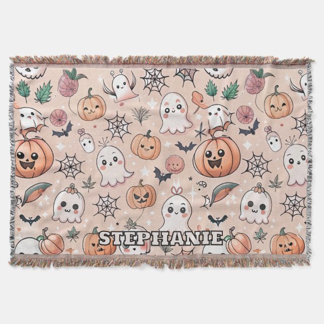 Halloween Doodle Pattern mit Ghosts & Pumpkins 2 Decke (Vorderseite)