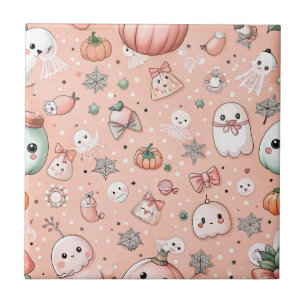 Halloween Doodle Pattern mit Ghosts & Pumpkins Fliese