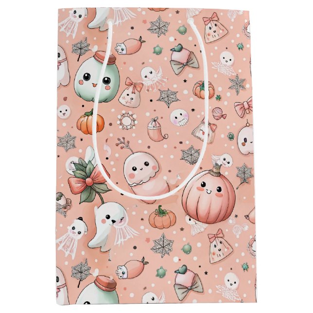 Halloween Doodle Pattern mit Ghosts & Pumpkins Mittlere Geschenktüte (Vorderseite)