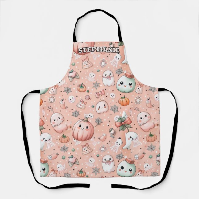 Halloween Doodle Pattern mit Ghosts & Pumpkins Schürze (Vorderseite)