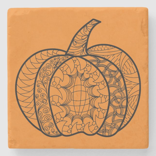 Halloween Doodles boho mandala Kürbis Herbst Steinuntersetzer (Vorderseite)