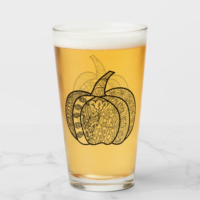 Halloween Doodles boho zentwinkeln Kürbis Herbst Glas (Vorne (Gefüllt))