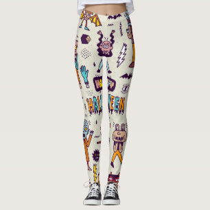 Halloween Doodles, wackeliger Cartoon nahtloses Se Leggings
