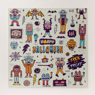 Halloween Doodles, wackeliger Cartoon nahtloses Se Puzzle