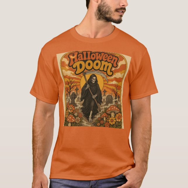 Halloween Doom Retro Sensenmann-Shirt T-Shirt (Vorderseite)