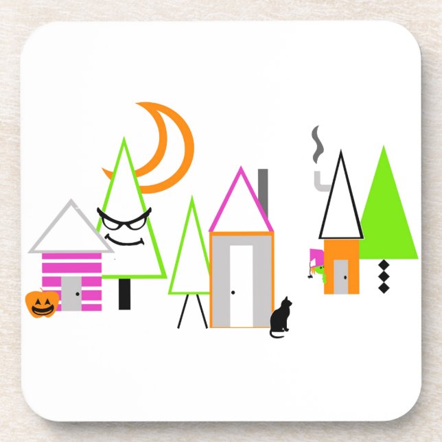 Halloween-Dorf individuell schwarz orange lila Untersetzer (Vorderseite)
