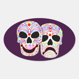 Halloween DOTD Comedy-Tragedy Skulls Ovaler Aufkleber