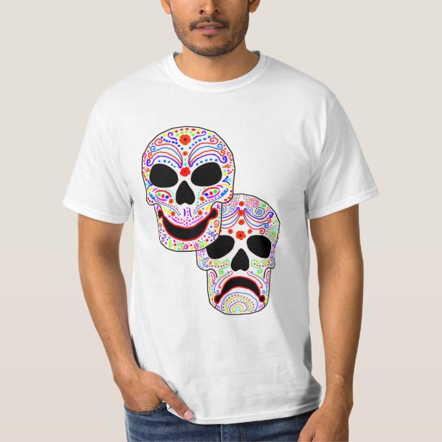 Halloween DOTD Komödie-Tragödie Schädel T-Shirt (Vorderseite)