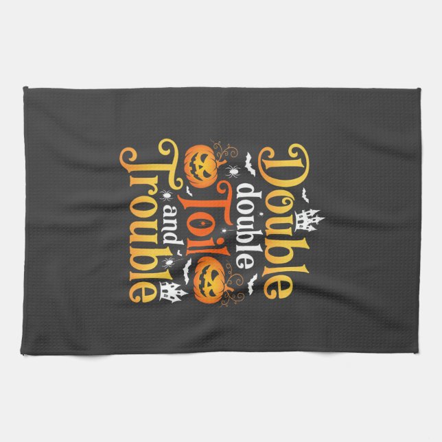 Halloween Double Double Toil and Trouble Hexe Geschirrtuch (Horizontal)