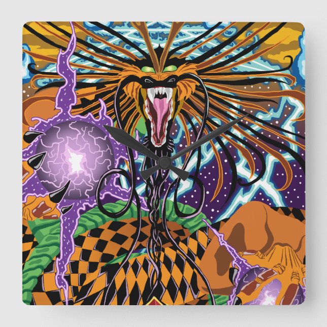 Halloween-Drache-Uhr Quadratische Wanduhr (Vorderseite)