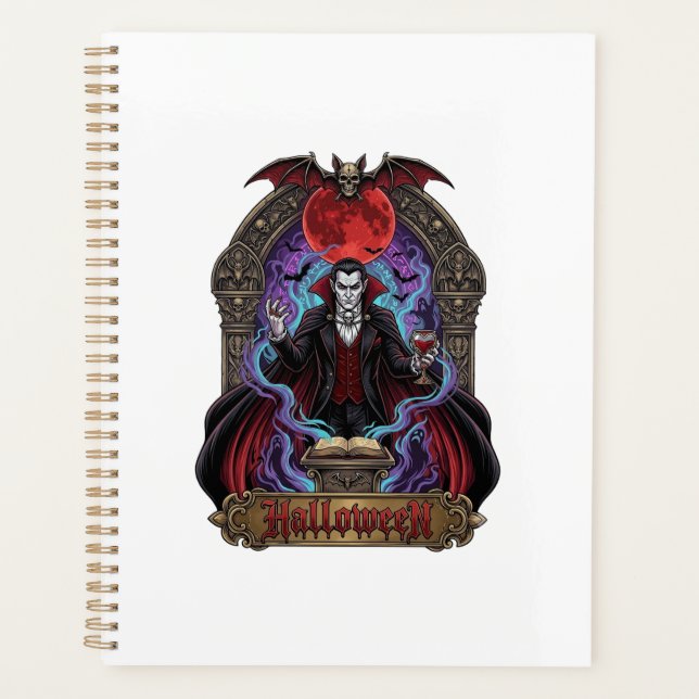 Halloween Dracula Roter Mond Fledermäuse Schädel_1 Planer (Vorderseite)