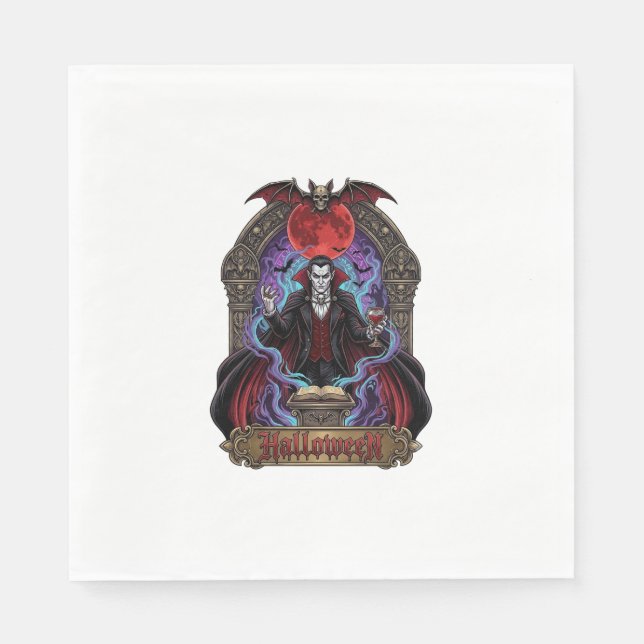Halloween Dracula Roter Mond Fledermäuse Schädel_1 Serviette (Vorderseite)