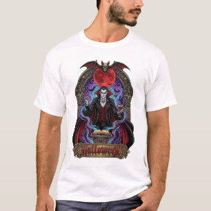 Halloween Dracula Roter Mond Fledermäuse Schädel_1 T-Shirt