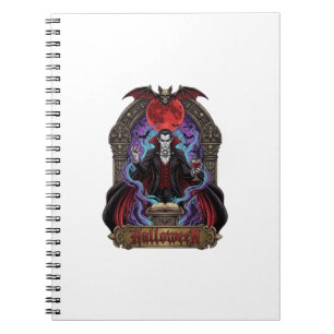 Halloween Dracula Roter Mond Fledermäuse Totenkopf Notizblock