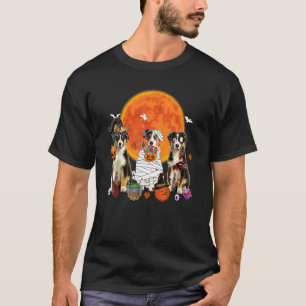 Halloween Drei Australian Shepherd Hunde Hexe Grus T-Shirt