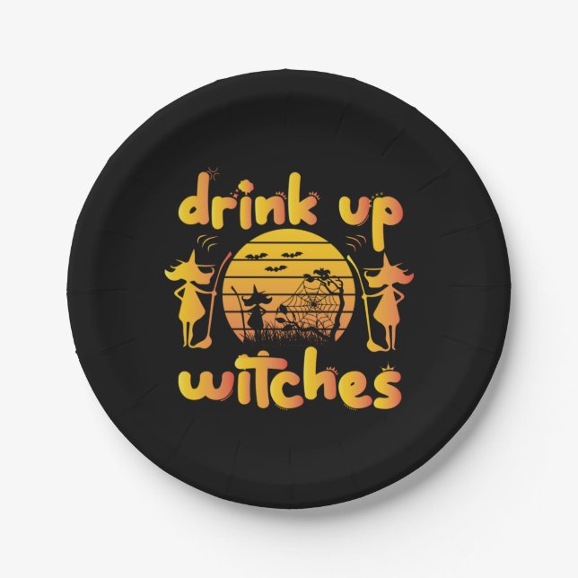 Halloween Drink Up Hexen Geburtstag Pappteller (Vorderseite)