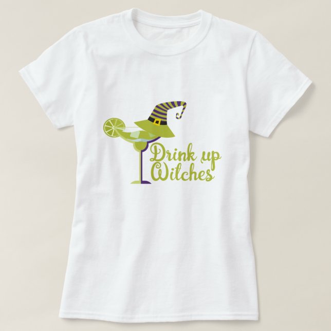 Halloween Drink Up Hexen Spaß T-Shirt (Design vorne)