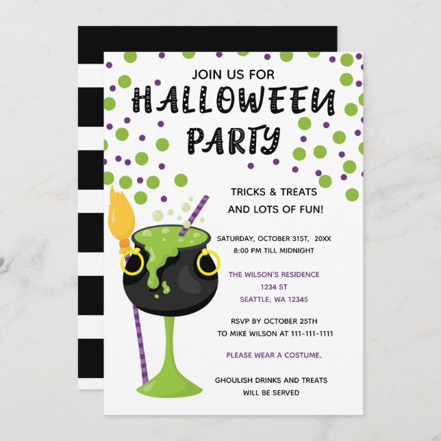 Halloween Drinks und Leckereien Halloween Einladung (Vorne/Hinten)