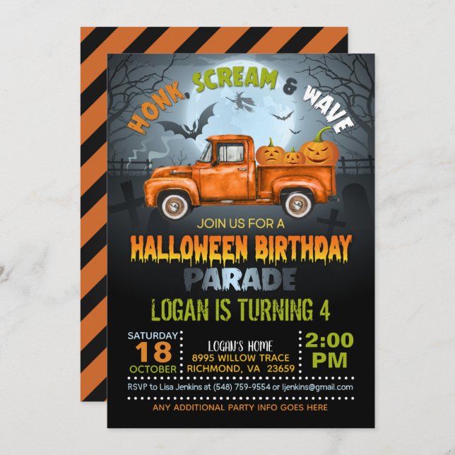 Halloween Drive by Birthday Parade Einladung (Vorne/Hinten)