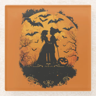 Halloween-Duo im Mondlicht Glasuntersetzer