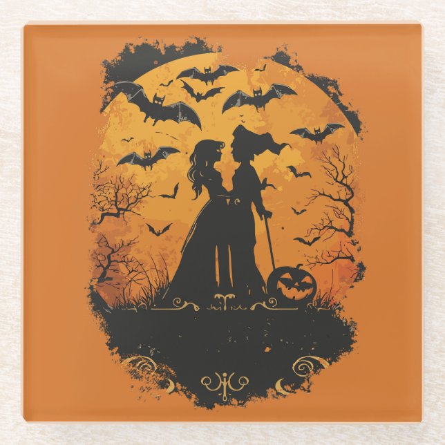 Halloween-Duo im Mondlicht Glasuntersetzer (Vorderseite)