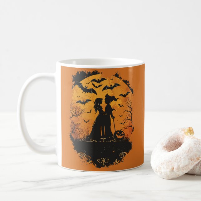 Halloween-Duo im Mondlicht Kaffeetasse (Mit Donut)