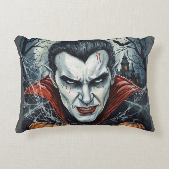 Halloween, durstiger Vampir , Kürbisfeld  Dekokissen (Vorderseite)