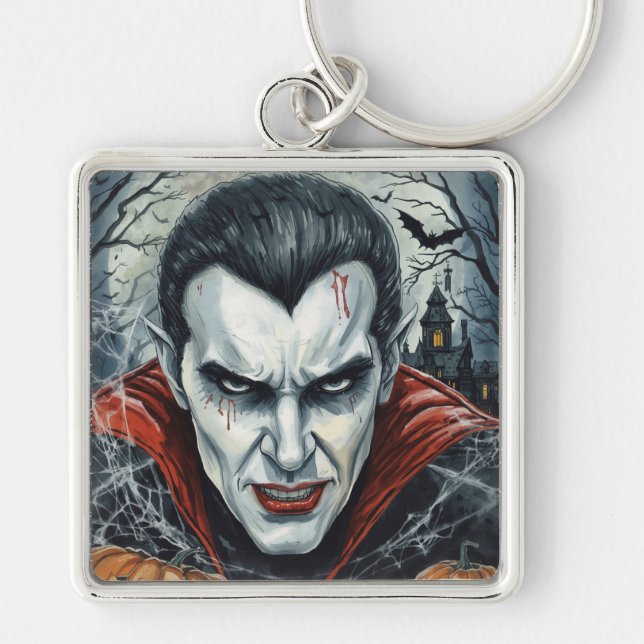 Halloween, durstiger Vampir , Kürbisfeld  Schlüsselanhänger (Vorne)