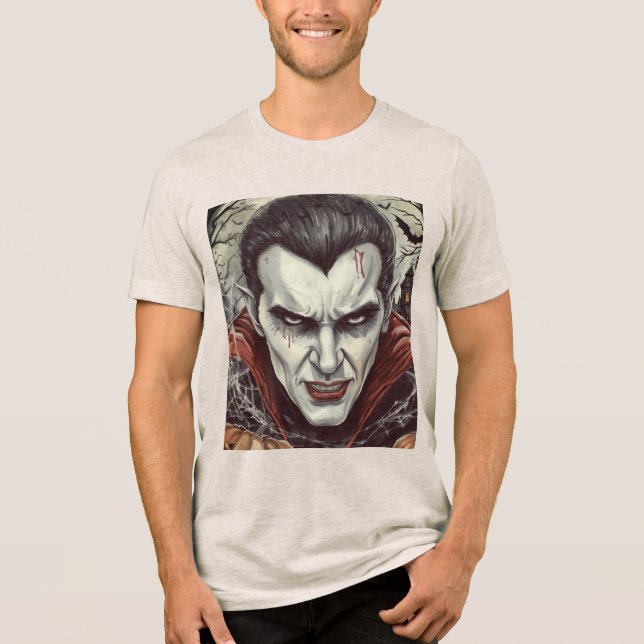 Halloween, Durstiger Vampir , Kürbisfeld  Tri-Blend Shirt (Vorderseite)