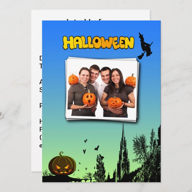 Halloween Dusk Hexch Pumpkin Custom Foto Party Einladung (Vorne/Hinten)