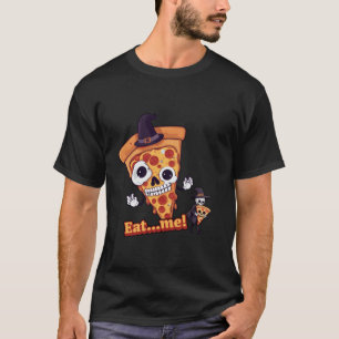 Halloween Eat Me Horror Pizzalschnitt und Schädel T-Shirt